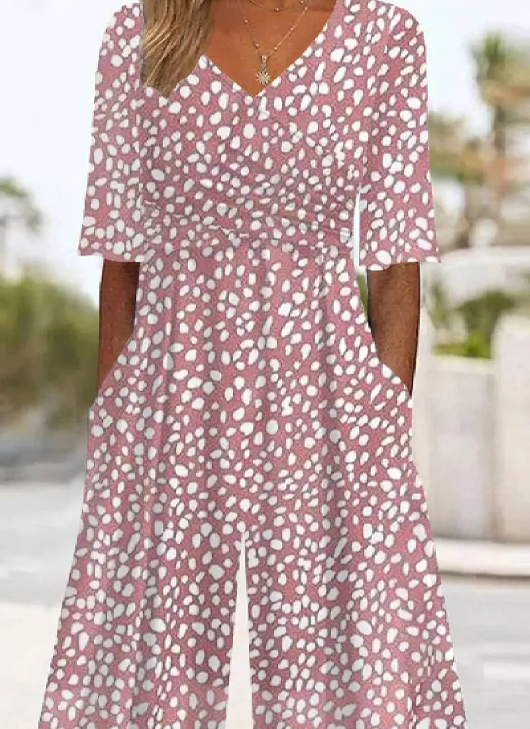 Trendy Jumpsuits for Women 2025 Summer Casual Short Sleeve Wrap V Neck Wide Leg Pants with Pockets Vacation Outfits