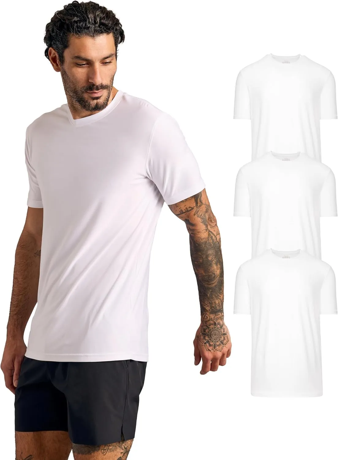 True Classic Workout Shirts for Men - Athletic Tops & Gym Shirts for Men, Quick-Dry Mens Workout Shirt, Pack of 3, White, M