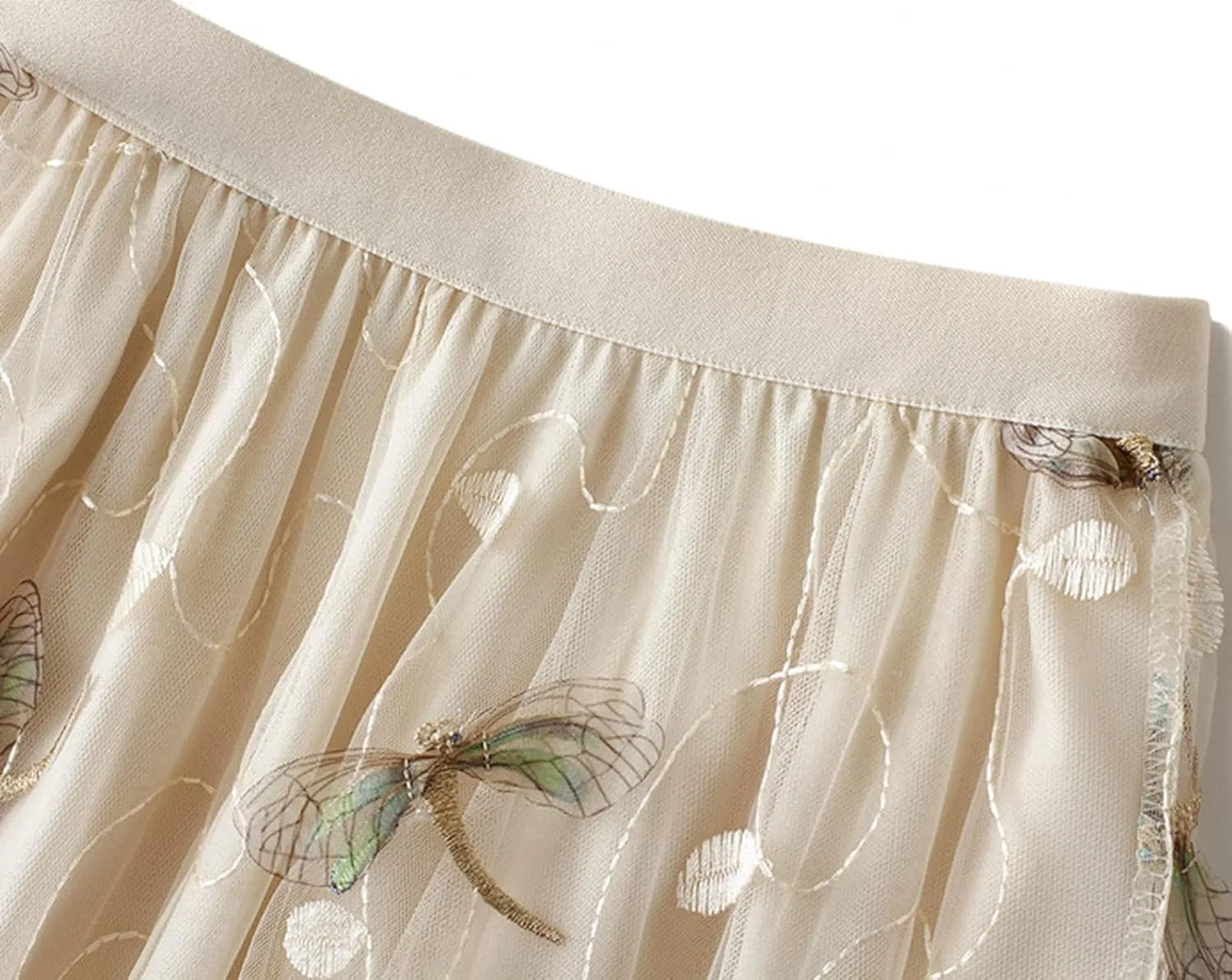 Tulle Skirts for Women High Waist Layered Floral Print Embroidery Mesh A-Line Skirt Party Dress