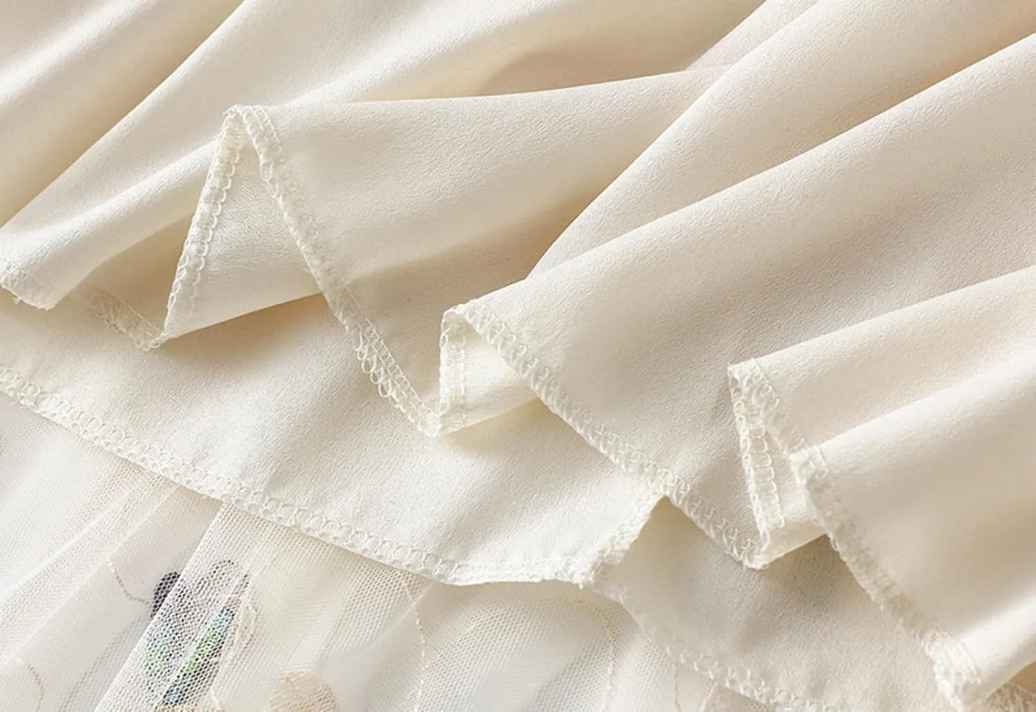 Tulle Skirts for Women High Waist Layered Floral Print Embroidery Mesh A-Line Skirt Party Dress