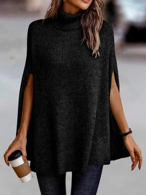 Turtleneck Cloak Sleeve Sweater (Color : Black, Size : X-Large)