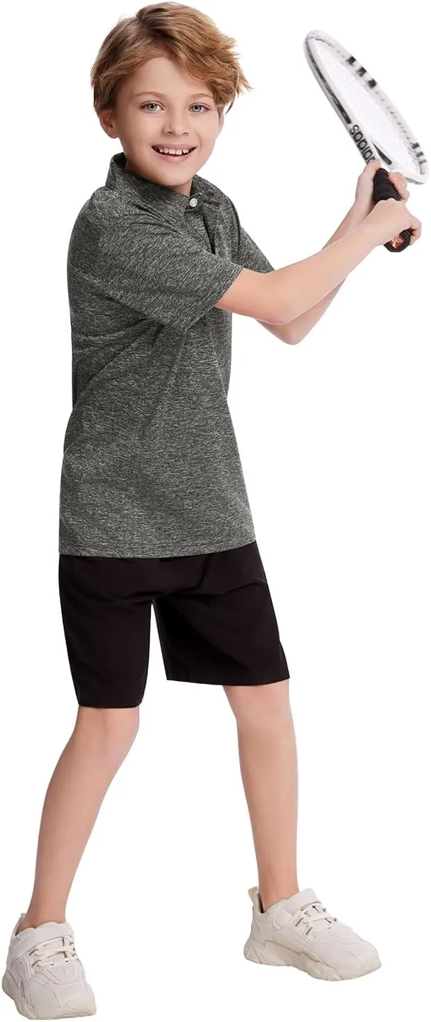 Ullnoy Boys Short Sleeve Polo Shirt Moisture Wicking Golf Shirt Kids School Camp Uniform Shirts Boys 4 Pack