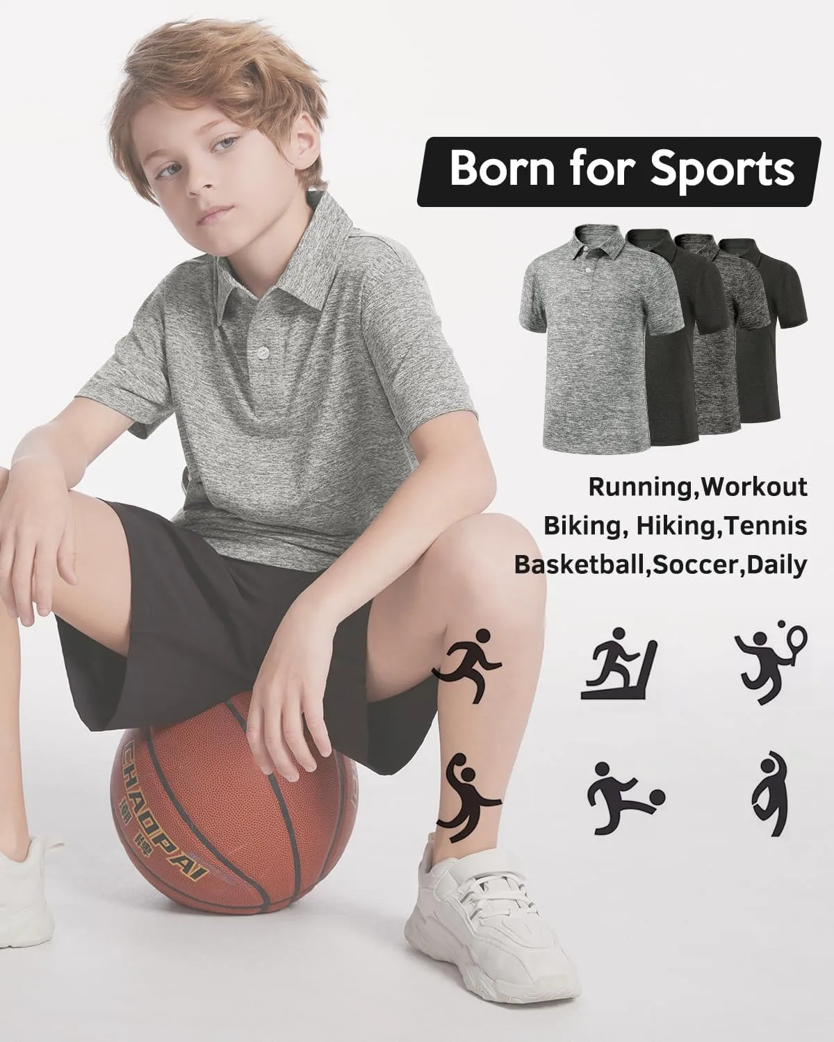 Ullnoy Boys Short Sleeve Polo Shirt Moisture Wicking Golf Shirt Kids School Camp Uniform Shirts Boys 4 Pack