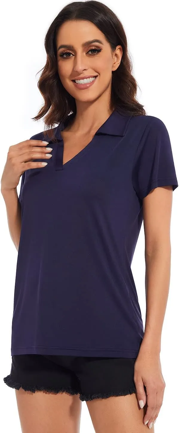Ullnoy Women's Dry-fit Golf Polo Shirts Short Sleeve Shirts for Women V Neck Moisture Wicking Sports Tops Collar 1-3 Pack