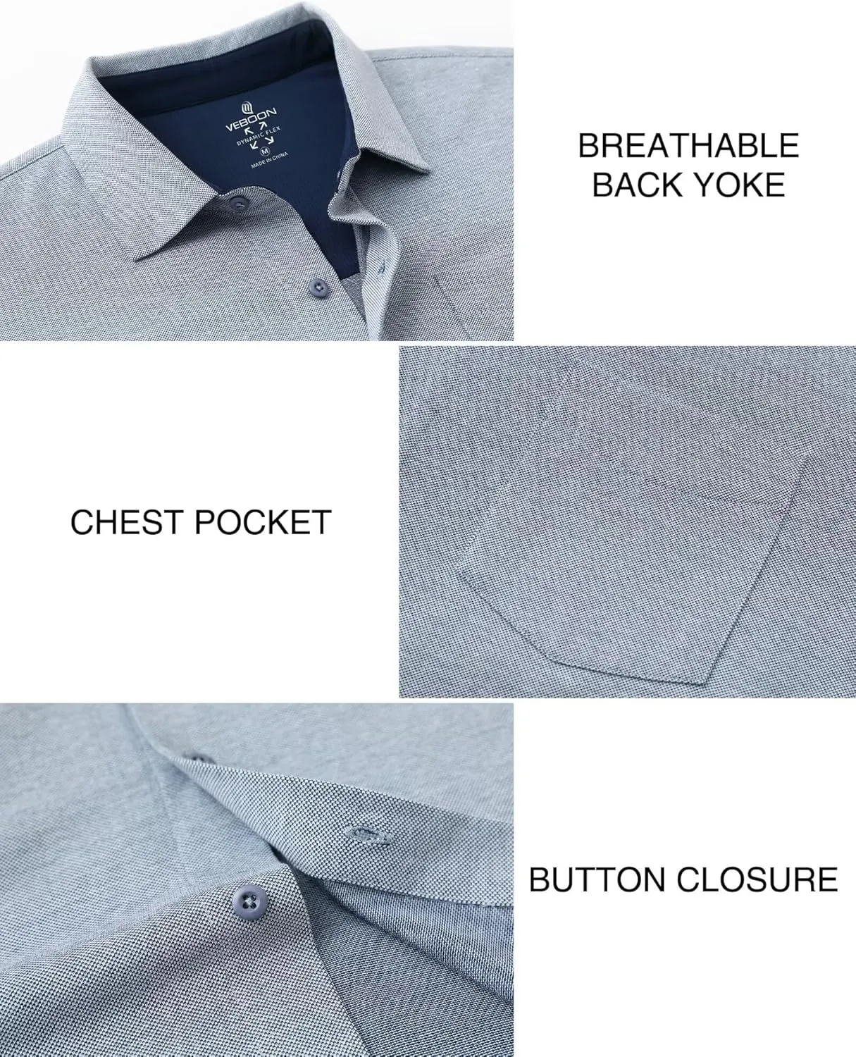 VEBOON Men's Short Sleeve Button Down Shirts Cotton Lightweight Stretch Moisture Wicking Dress Shirt with Pocket