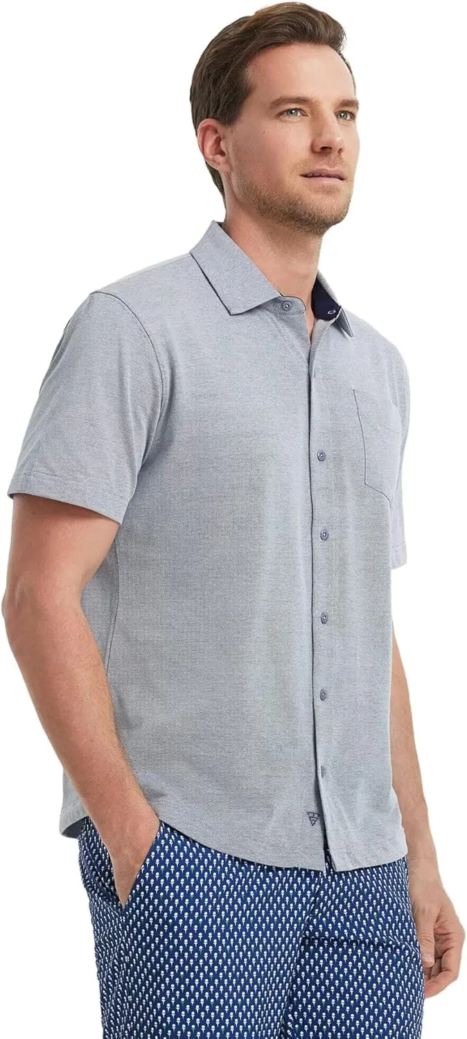 VEBOON Men's Short Sleeve Button Down Shirts Cotton Lightweight Stretch Moisture Wicking Dress Shirt with Pocket