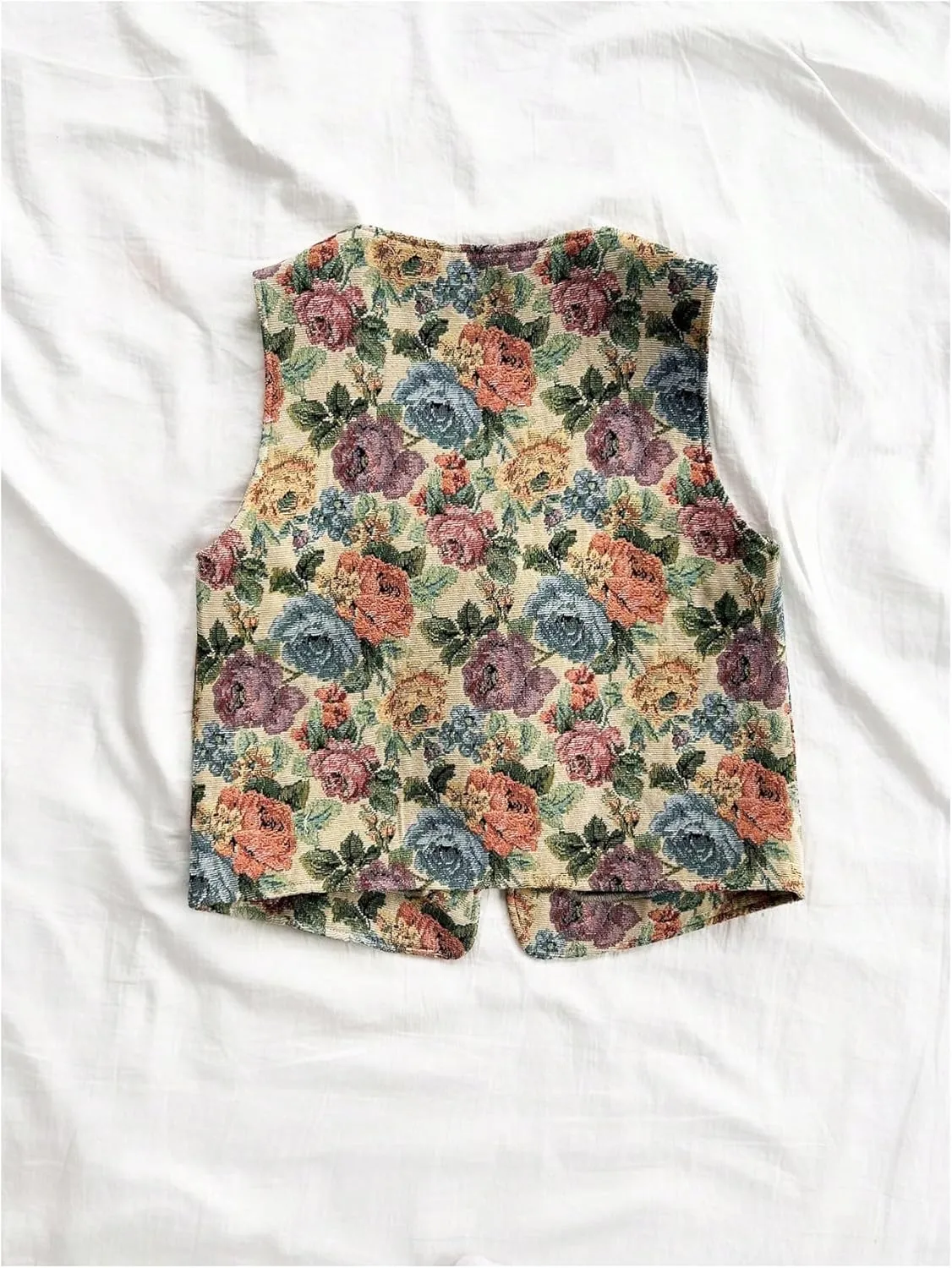 Verdusa Women's Bow Tie Knot Front V Neck Wave Print Sleeveless Crop Top Boho Vest