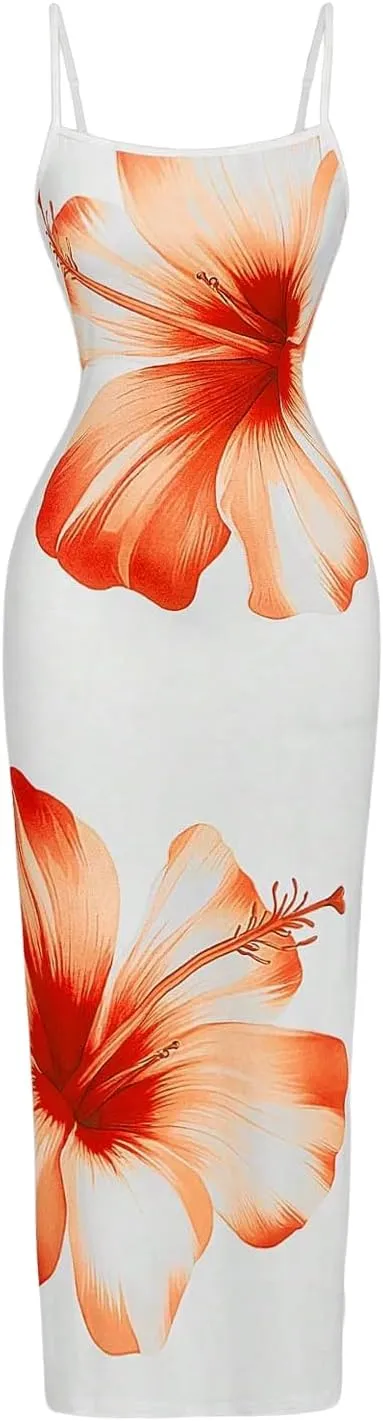 Verdusa Women's Floral Print Vacation Maxi Bodycon Dress Ssummer Long Cami Dress