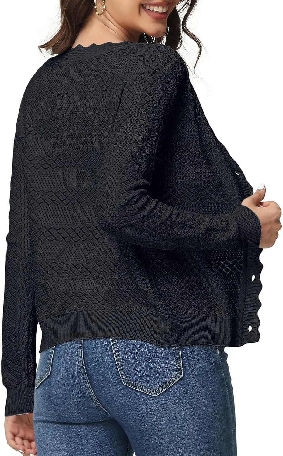 VibeVista Womens Cropped Cardigan Long Sleeve Button Down V Neck Sweater Open Front Lightweight Shrug for Dresses Tops