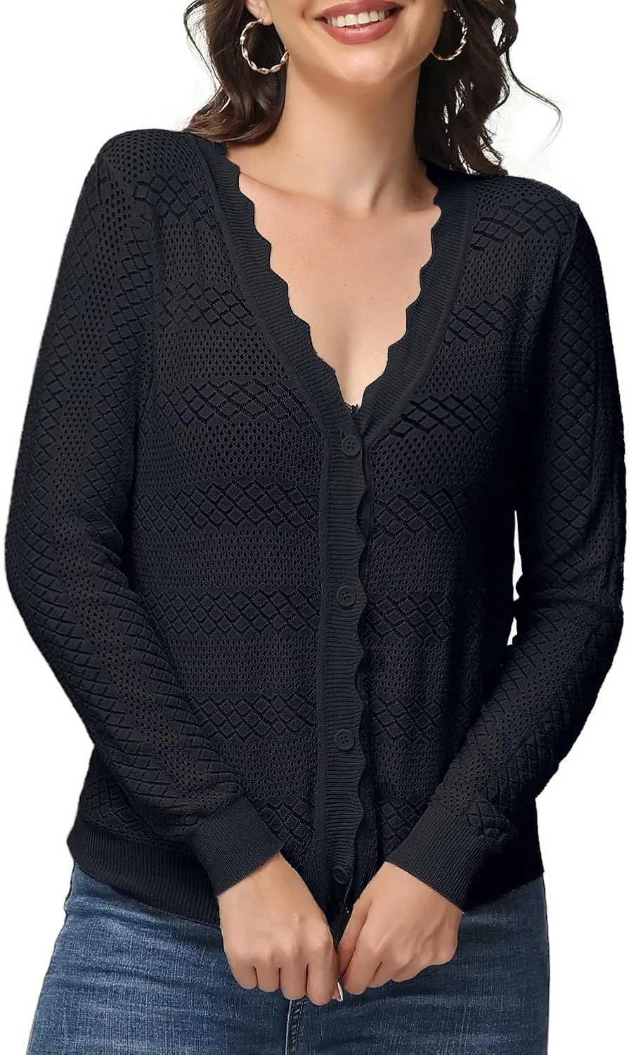 VibeVista Womens Cropped Cardigan Long Sleeve Button Down V Neck Sweater Open Front Lightweight Shrug for Dresses Tops