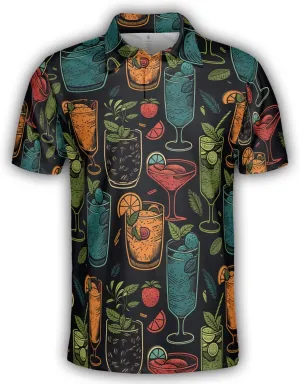 Vibing Cocktail Golf Polo Shirts for Men Women - Drinks Mens Polo Shirt Short Sleeve Golf Shirts Dry Fit Tennis T-Shirt S3