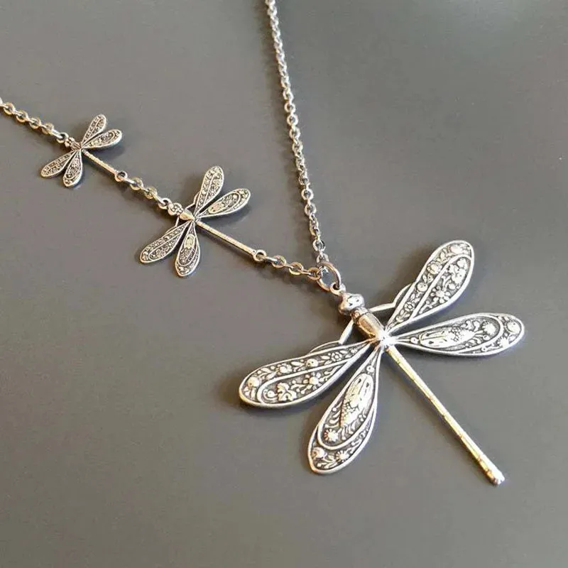 Vintage Dragonfly Moonstone Charm Rope Choker Necklace