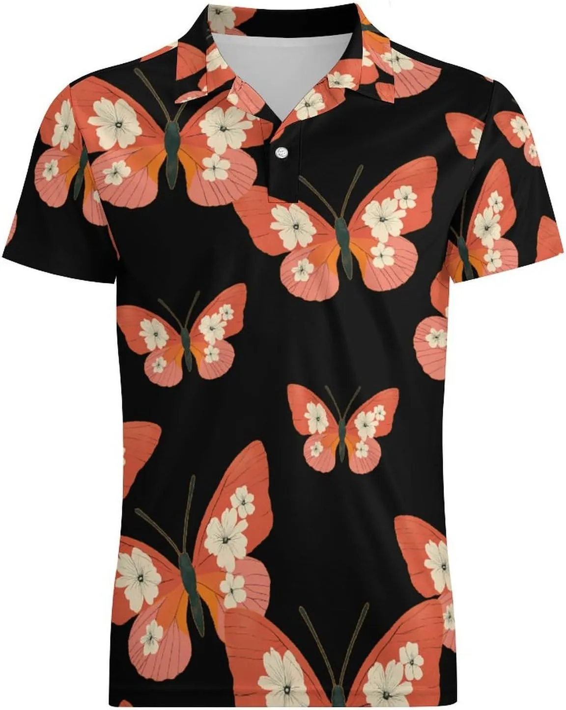 Vintage Japanese Flowers Butterfly Men's Polo-Shirt Regular-Fit Short Sleeve Sports Quick Dry Golf Tennis T-Shirt