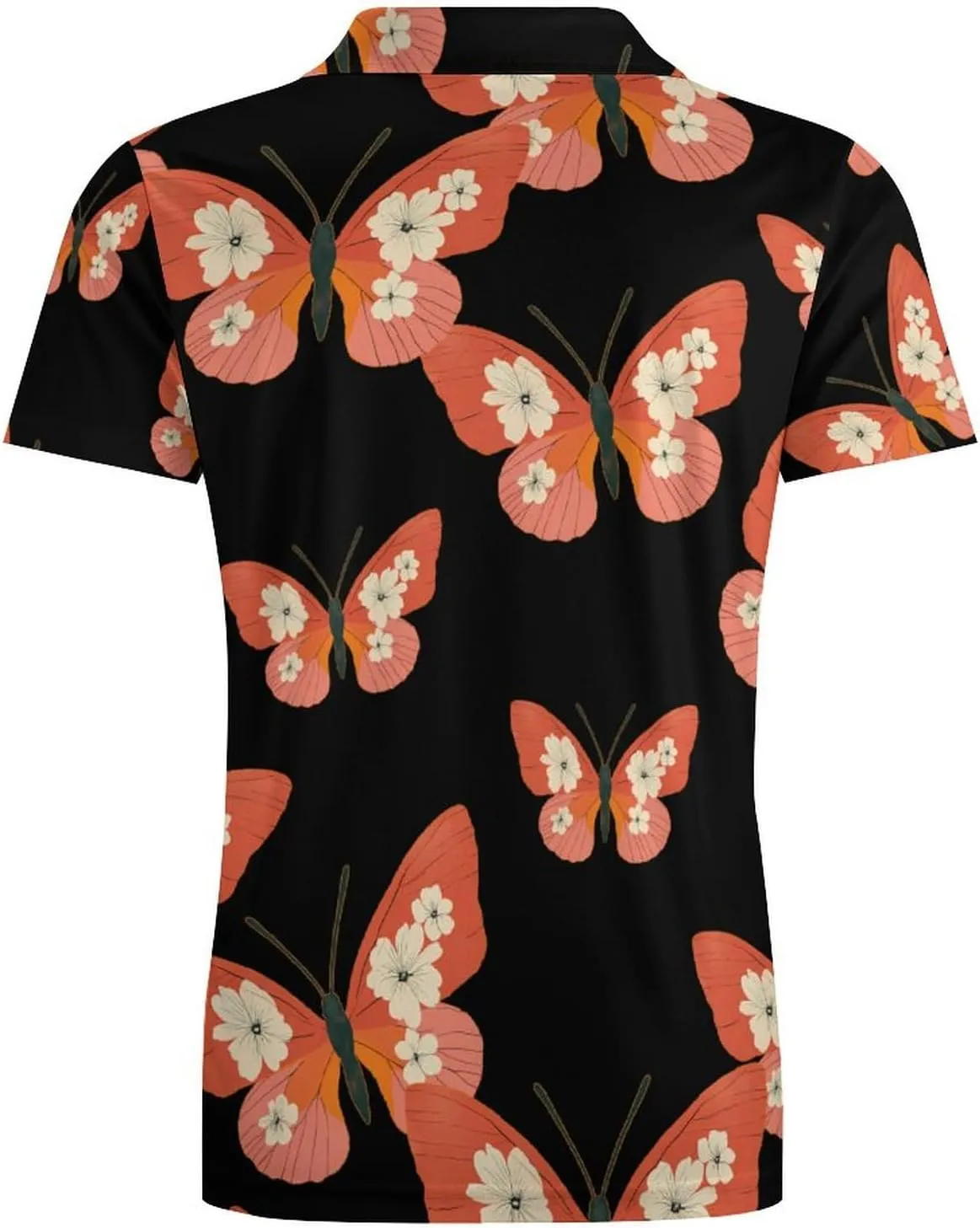 Vintage Japanese Flowers Butterfly Men's Polo-Shirt Regular-Fit Short Sleeve Sports Quick Dry Golf Tennis T-Shirt