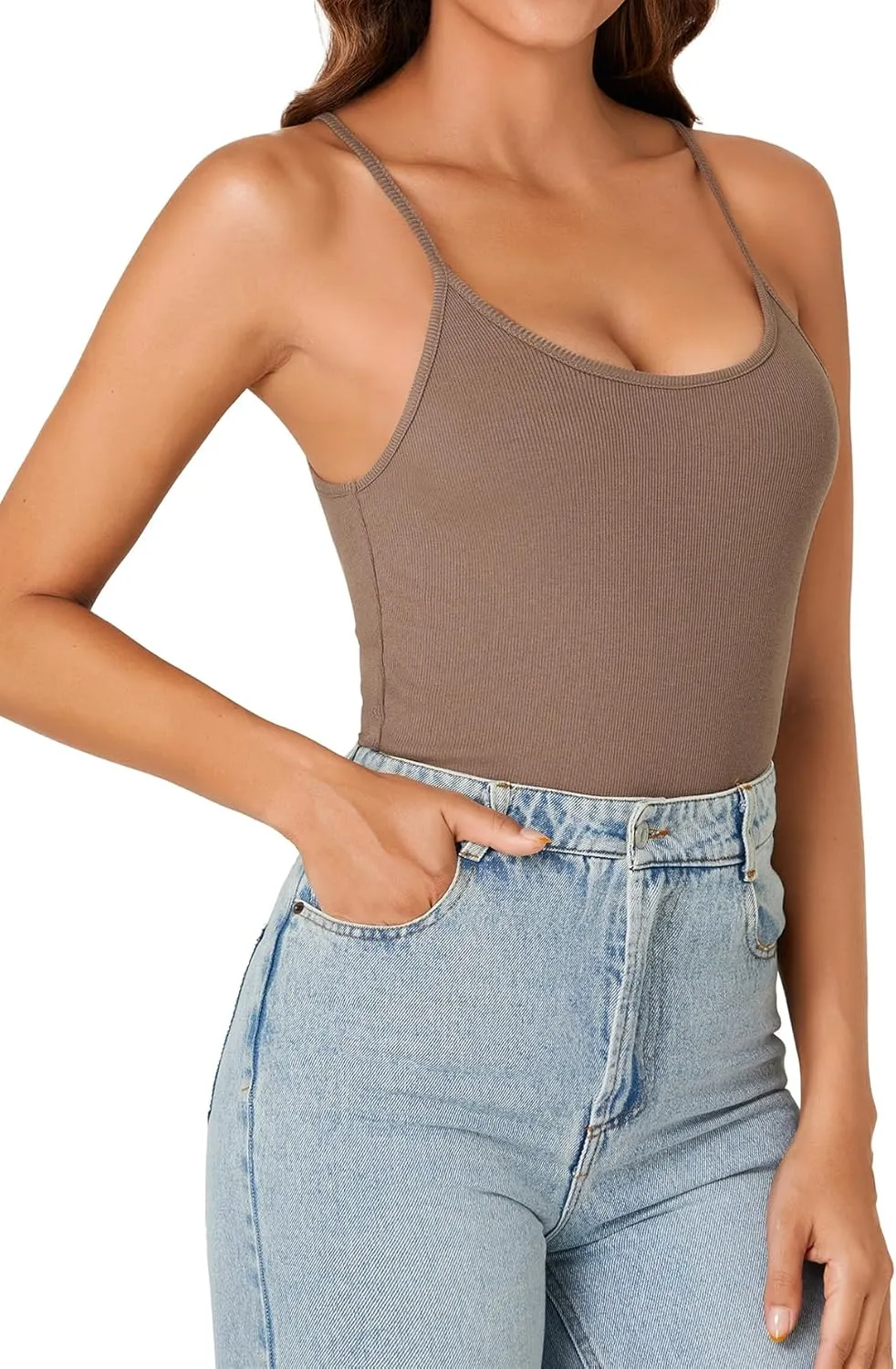 Vrtige Women's Sexy Cami Top Spaghetti Strap Sleeveless Racerback Ribbed Fitted Shirt Camisole