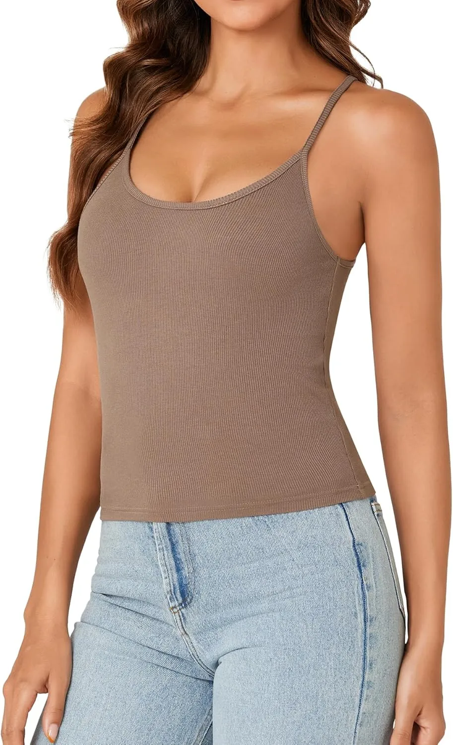 Vrtige Women's Sexy Cami Top Spaghetti Strap Sleeveless Racerback Ribbed Fitted Shirt Camisole