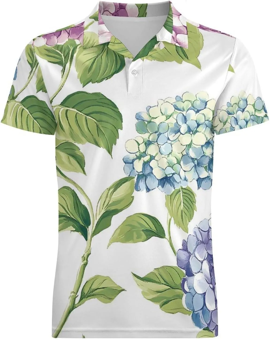 Watercolors Hydrangeas Flowers Men's Polo-Shirt Regular-Fit Short Sleeve Sports Quick Dry Golf Tennis T-Shirt