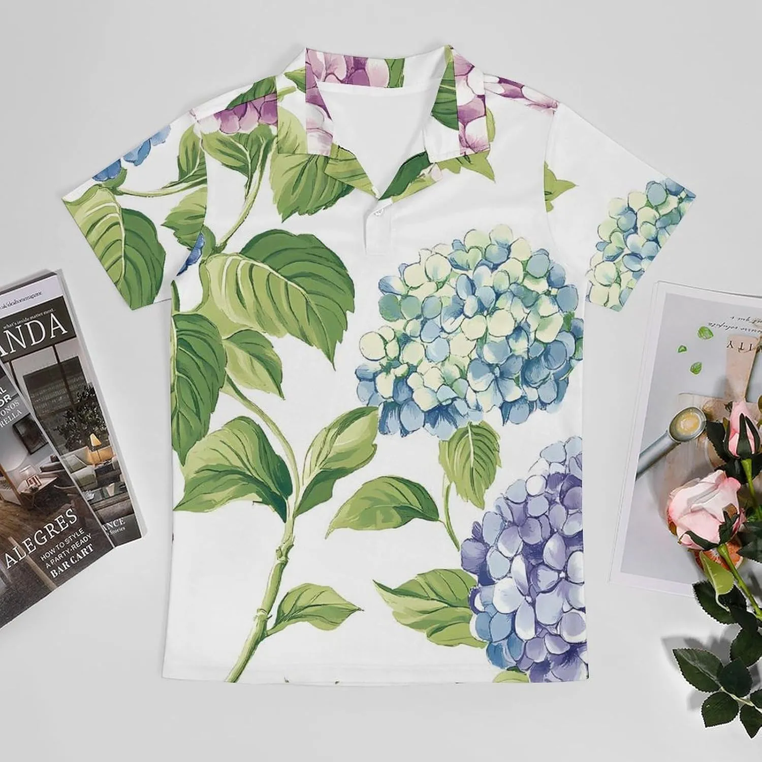 Watercolors Hydrangeas Flowers Men's Polo-Shirt Regular-Fit Short Sleeve Sports Quick Dry Golf Tennis T-Shirt