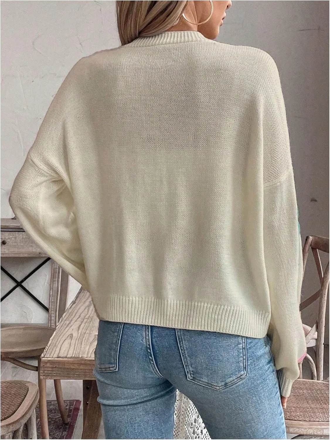 WDIRARA Women's Bow Button Down Cardigan V Neck Long Sleeve Drop Shoulder Knit Sweater