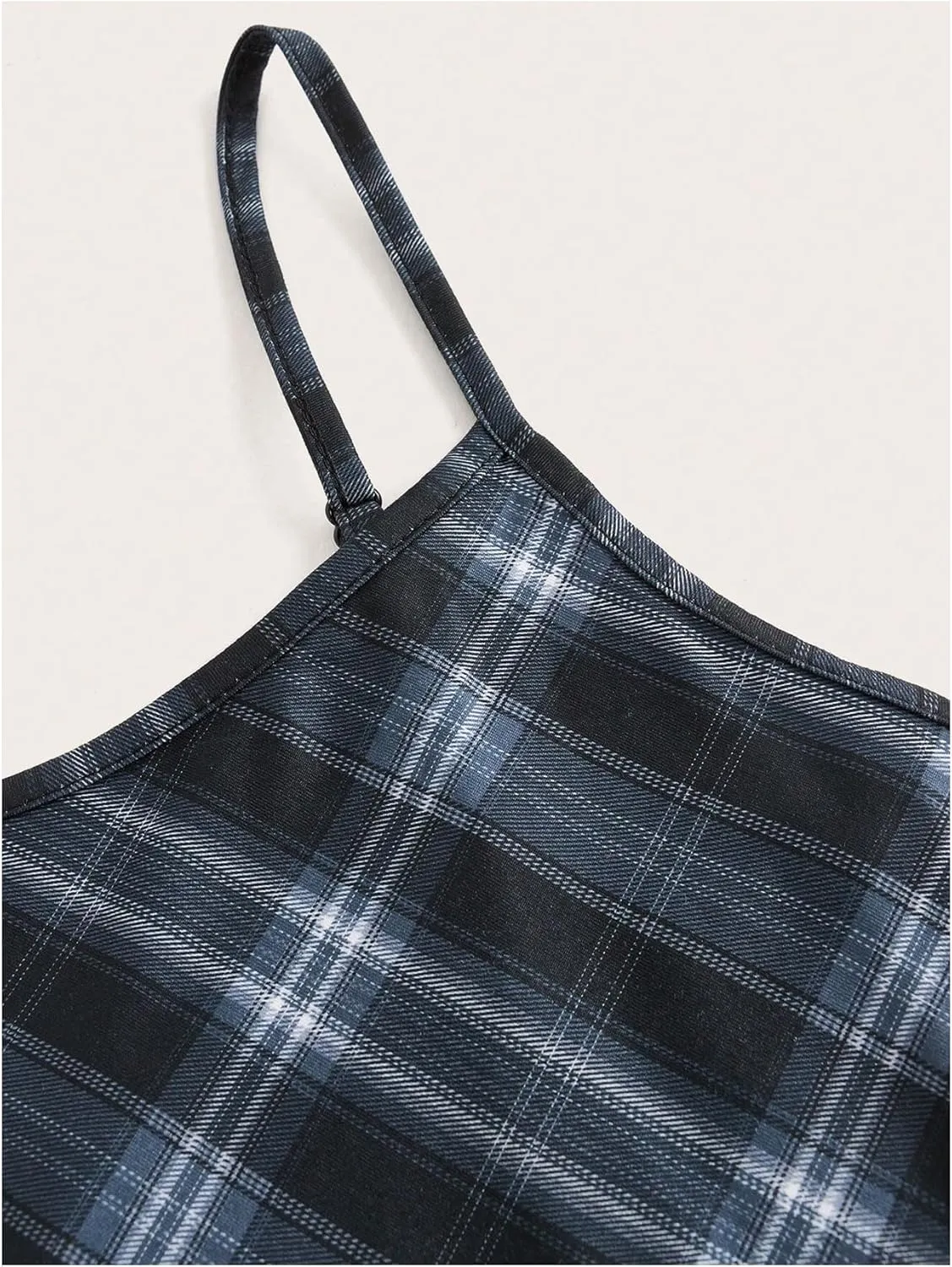 WDIRARA Women's Plaid Spaghetti Strap Cami Dress Sleeveless Flared Hem Mini Dress