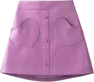 WELAKEN Faux Leather Skirt for Girls Toddler & Kids II Girl's A Line Skirt with Two Front Pockets