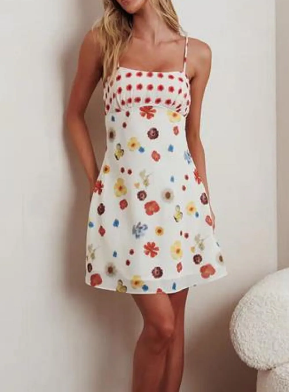 Women Boho Graphic Mini Dress Spaghetti Strap A Line Dress Graffiti Halter Dresses Colorful Summer Sundress
