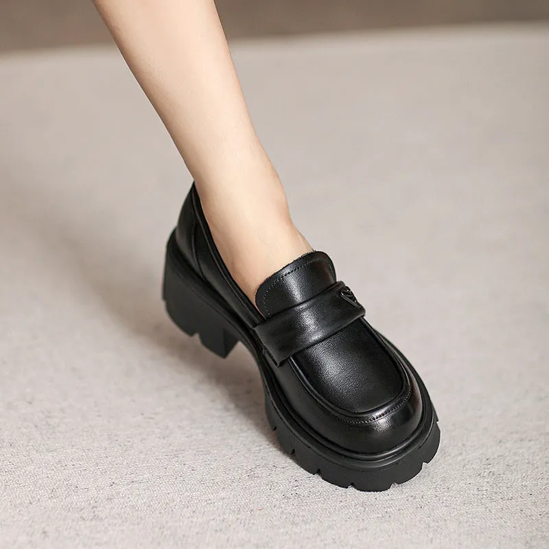 Women Minimalist Leather Chunky Sole Casual Loafers