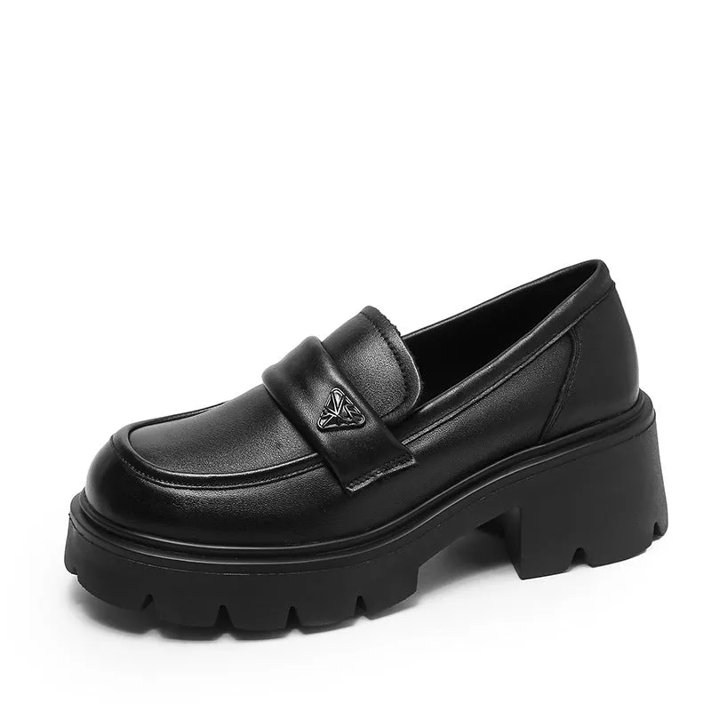 Women Minimalist Leather Chunky Sole Casual Loafers