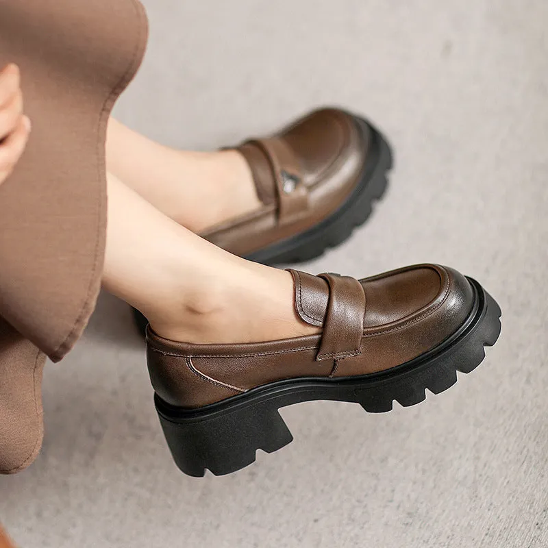Women Minimalist Leather Chunky Sole Casual Loafers
