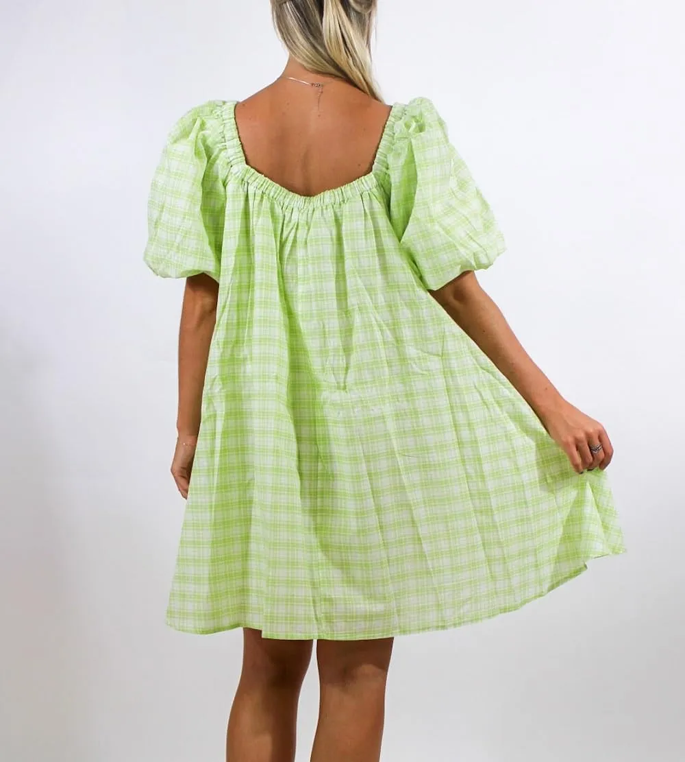 Women Puff Sleeve Babydoll Dress Square Neck Flowy Mini Dress Bow Tie Ruffle A Line Short Dress Summer Sundress
