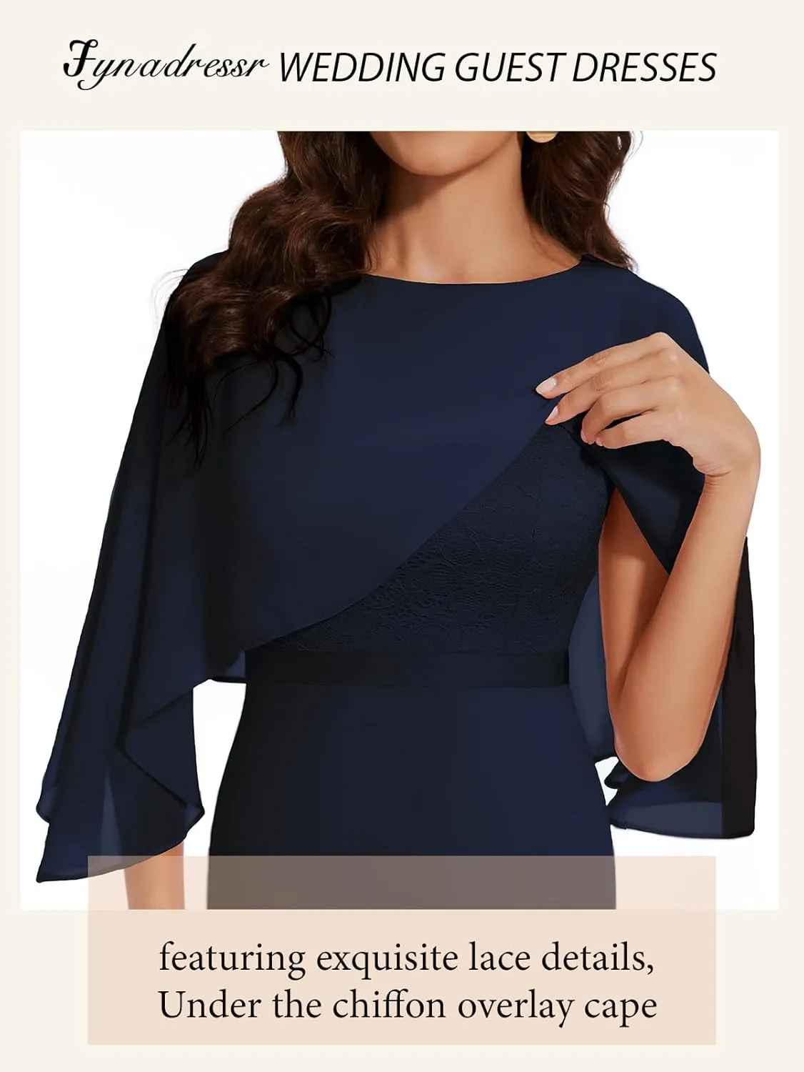 Women Sleeveless Cape Dress with Chiffon Overlay Lace Wedding Guest Cocktail Party Gowns Dress