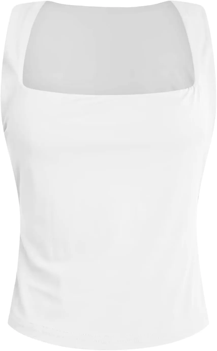 Women Square Neck Sleeveless Double Layer Tight Tank Top For Women Camisole Half Slip