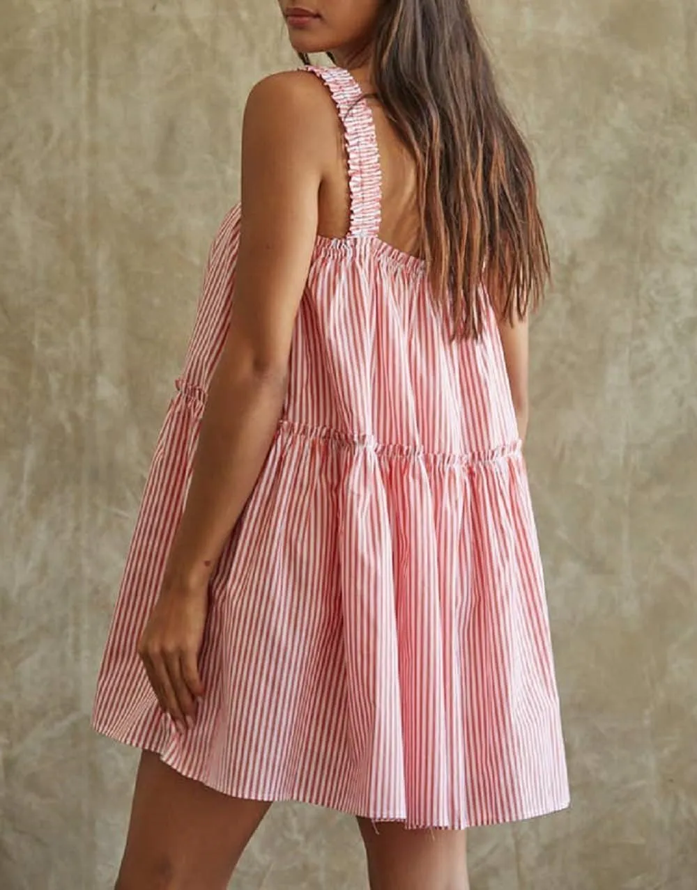Women Striped Mini Cami Dress Spaghetti Strap Boho Short Dress Tie Shoulder Flowy Sundress Summer Beach Dress
