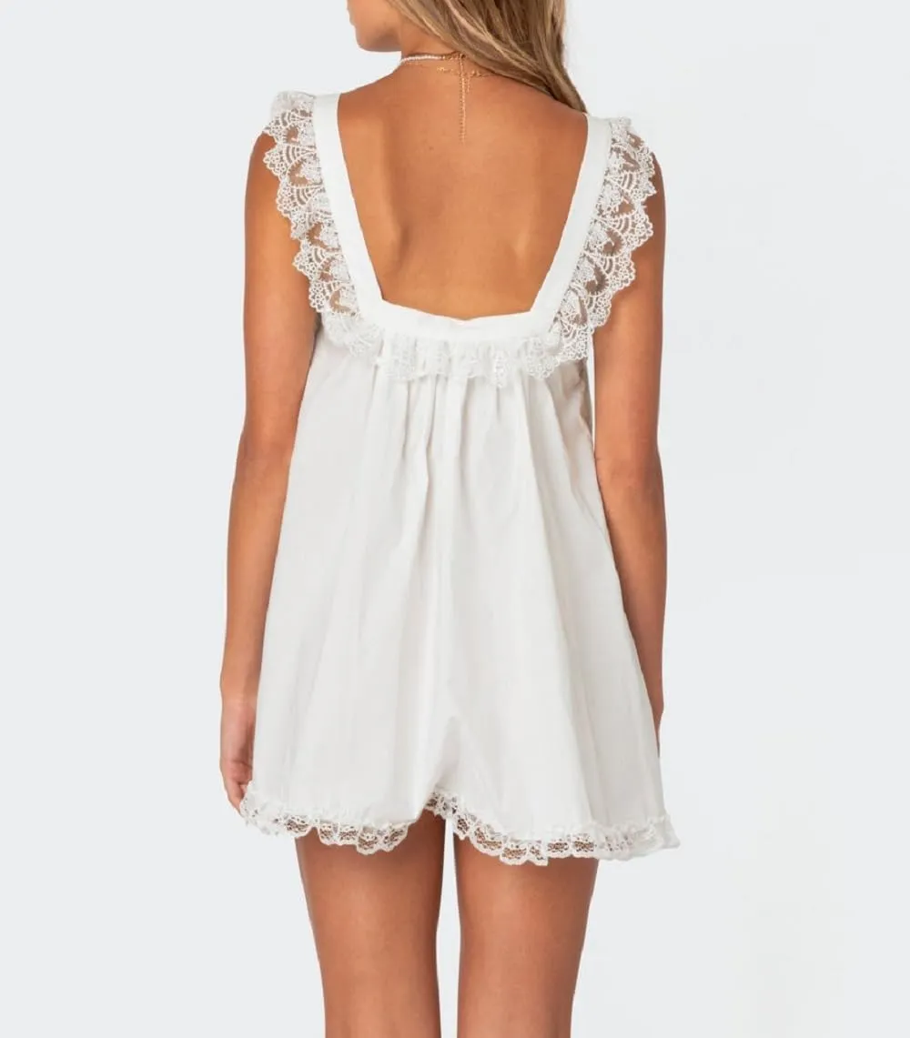Women Y2K Bow Babydoll Mini Dress Spaghetti Strap Ruffle Sundress Flowy Sling Dress Graphic Going Out Dresses