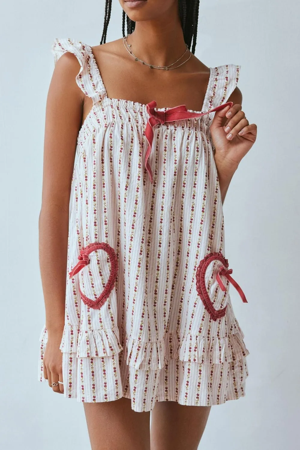 Women Y2K Bow Babydoll Mini Dress Spaghetti Strap Ruffle Sundress Flowy Sling Dress Graphic Going Out Dresses