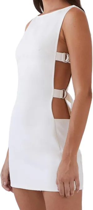Women Y2K Buckle Mini Dress Summer Sleeveless Hollow-Out Tie Side Boat Neck Short Tank Dress Night Party Clubwear