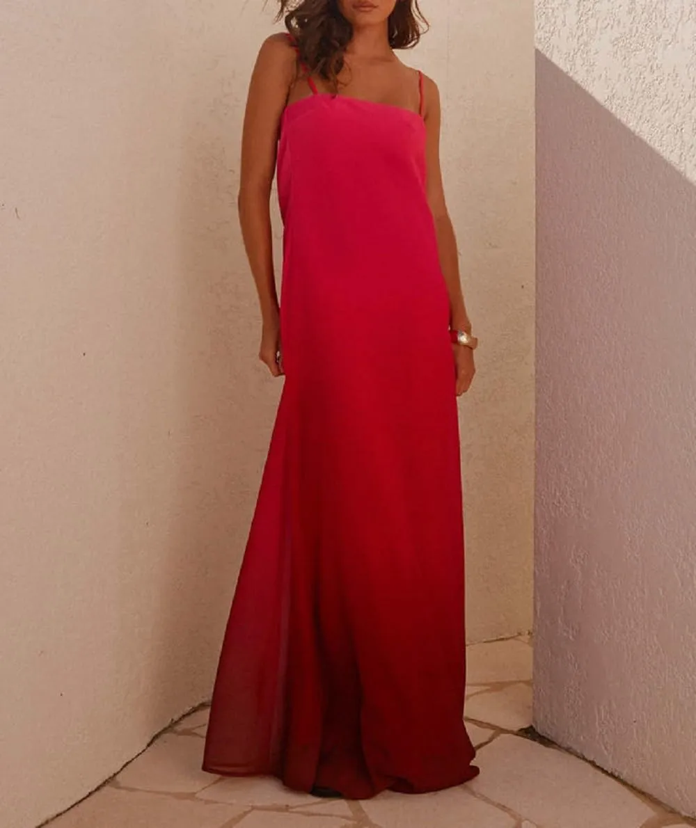Women Y2K Spaghetti Strap Maxi Dress Boho Flowy Cami Dress Backless Loose Sundress Summer Holiday Beach Dress