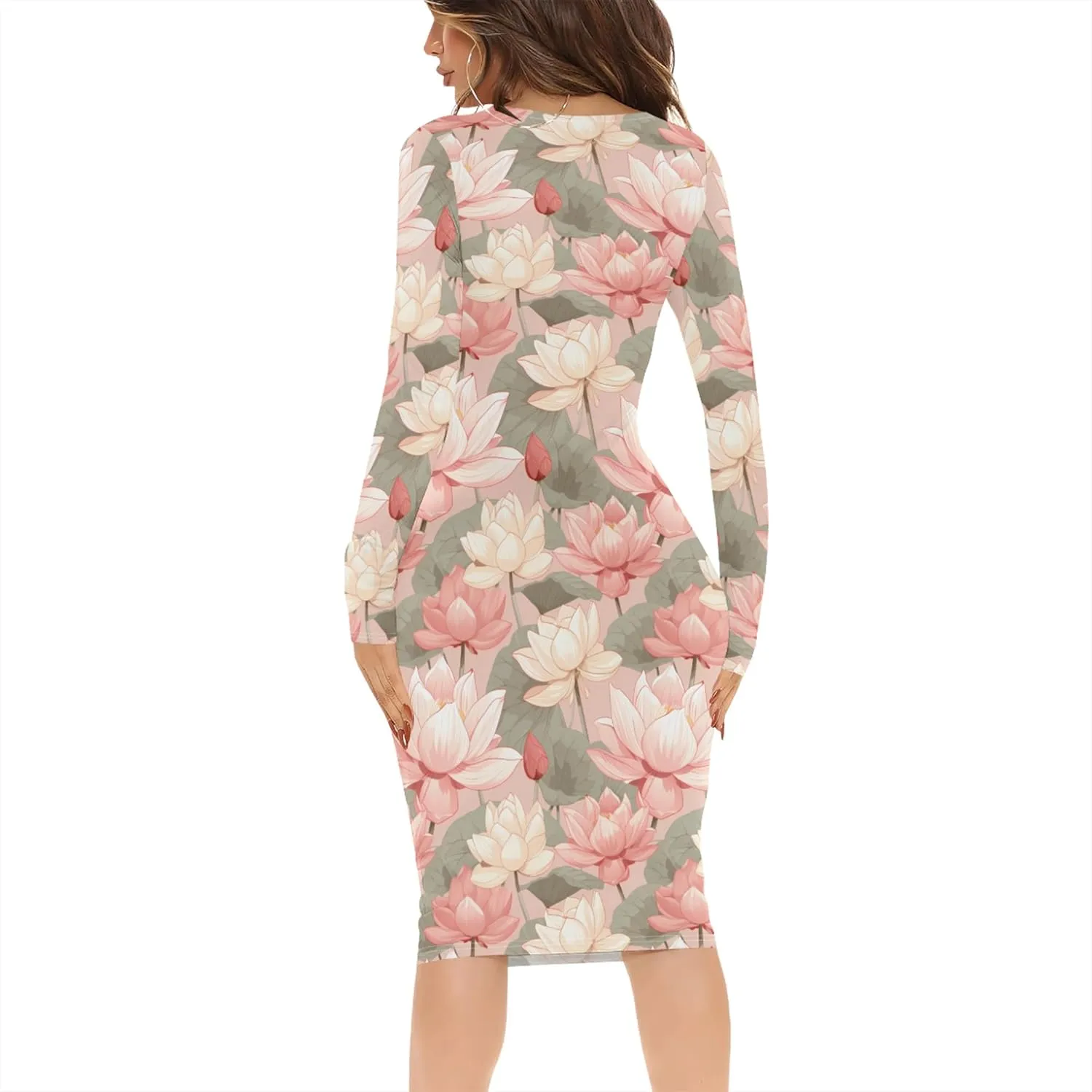 Women's Casual Dress Sexy Long Sleeve Deep V Neck Bodycon Midi Dress Cocktail Party Pencil Dresses