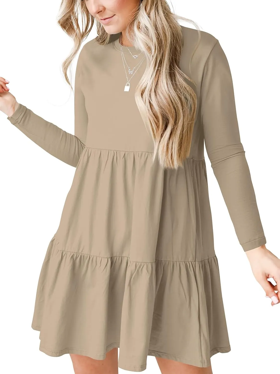 Women's Casual Summer T Shirt Dresses Round Neck Short Sleeve Cute Tiered Loose Flowy Short Dress