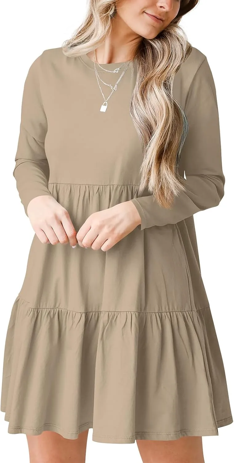 Women's Casual Summer T Shirt Dresses Round Neck Short Sleeve Cute Tiered Loose Flowy Short Dress