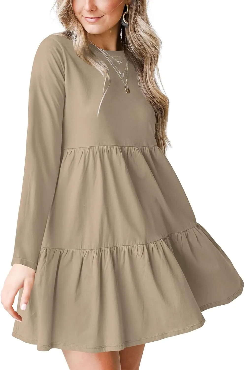 Women's Casual Summer T Shirt Dresses Round Neck Short Sleeve Cute Tiered Loose Flowy Short Dress