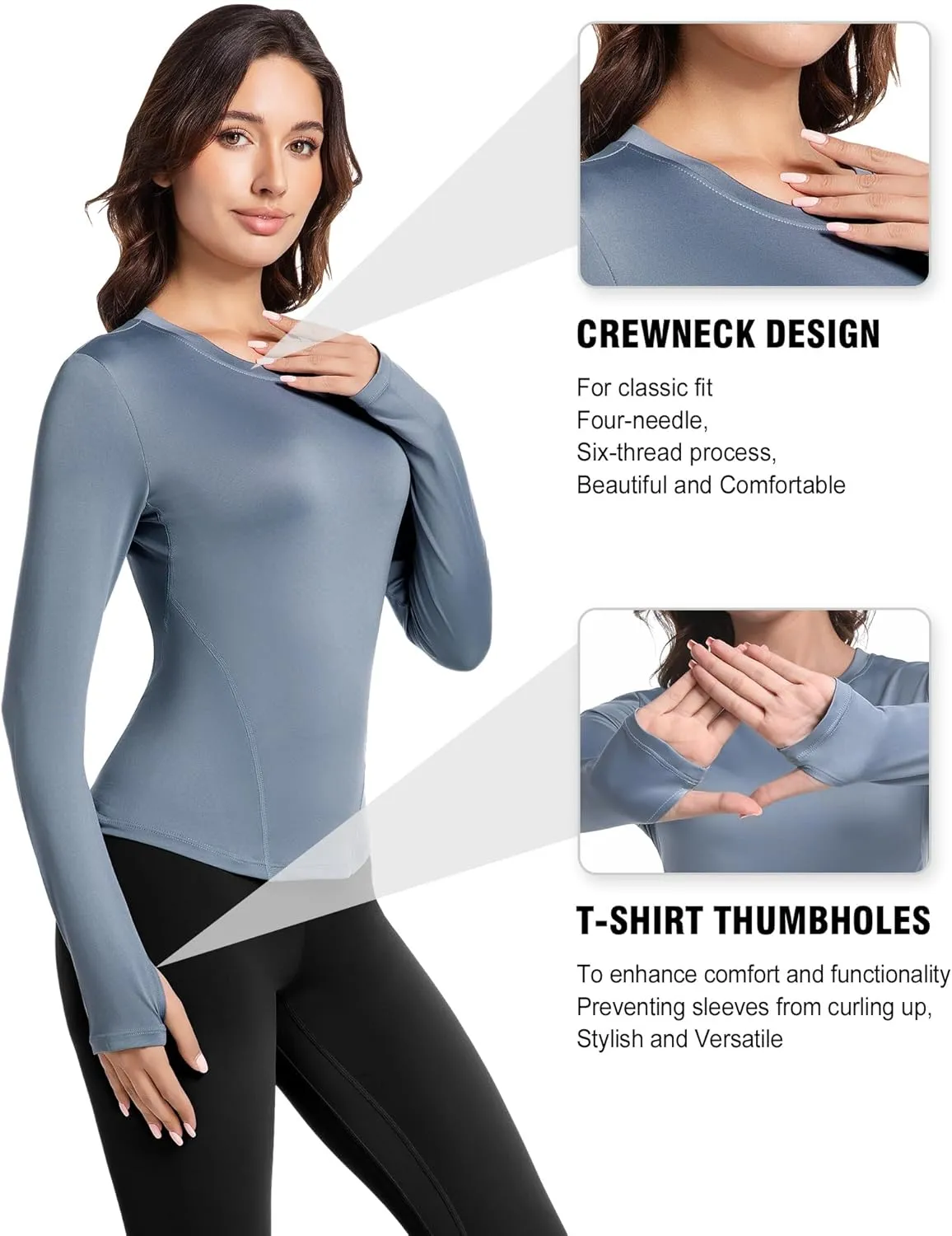Women's Compression Shirt Long Sleeve Athletic Workout Tops Sun Protection Undershirt for Gym Yoga Running