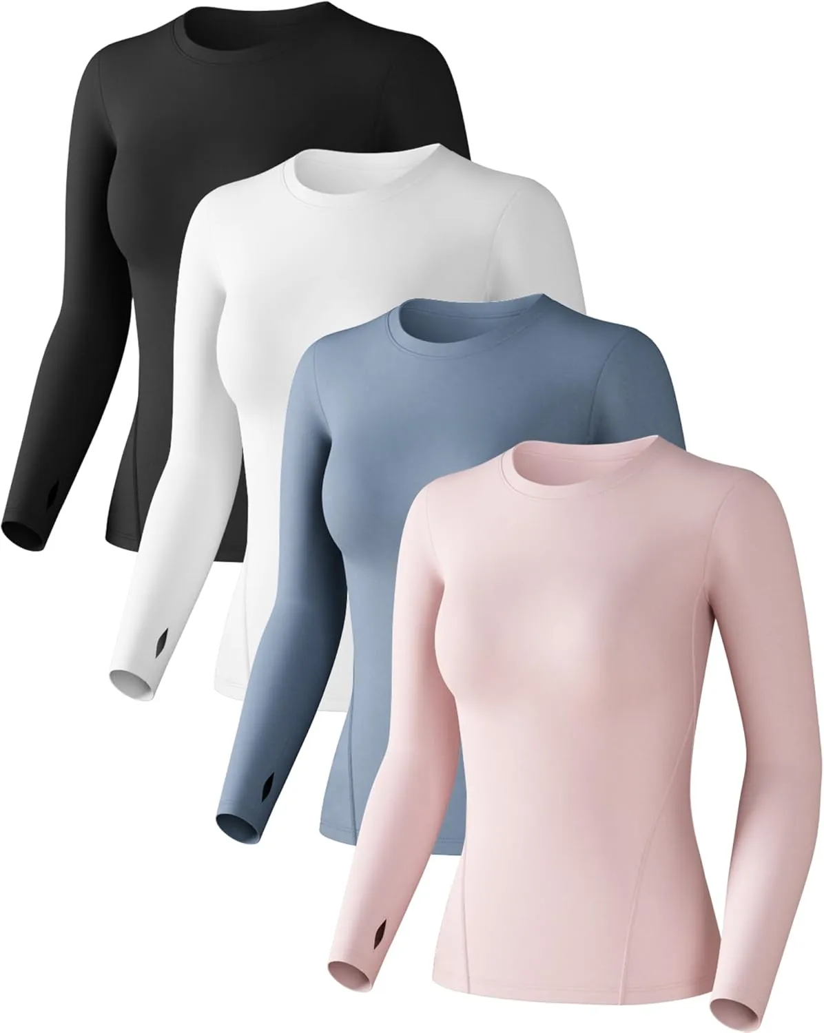 Women's Compression Shirt Long Sleeve Athletic Workout Tops Sun Protection Undershirt for Gym Yoga Running
