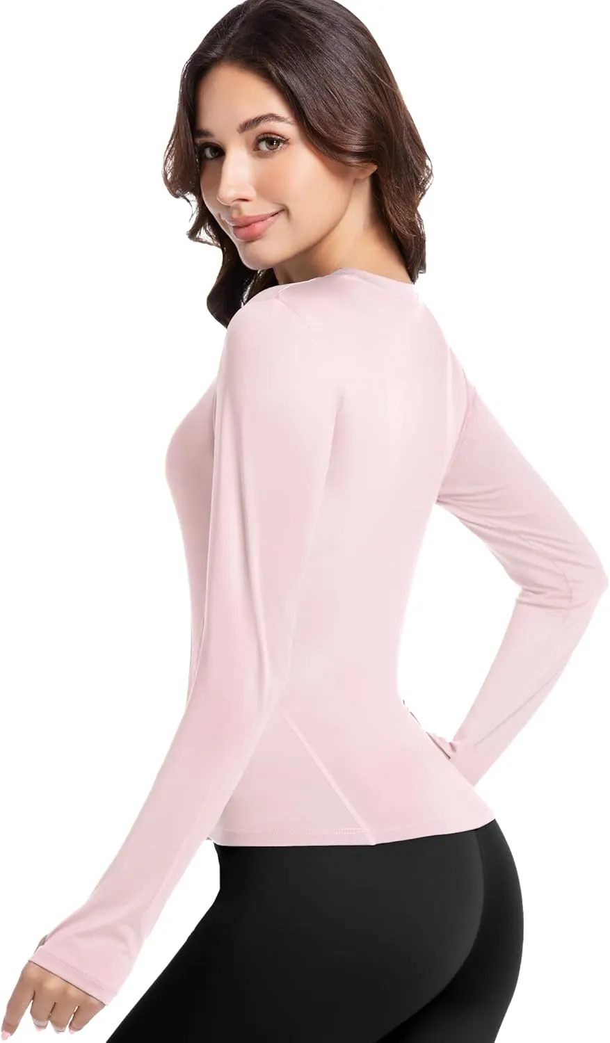 Women's Compression Shirt Long Sleeve Athletic Workout Tops Sun Protection Undershirt for Gym Yoga Running