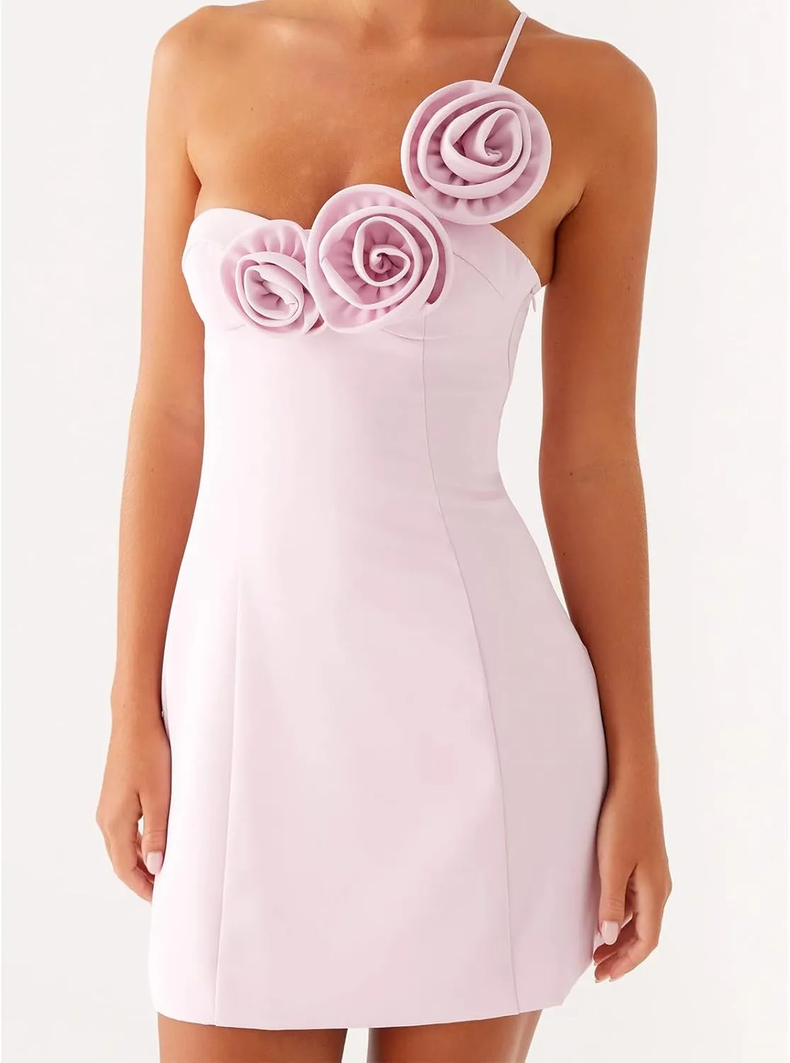 Women's Elegant 3D Floral Mini Dress Sexy One Off The Shoulder Bodycon Party Cocktail Short Dresses