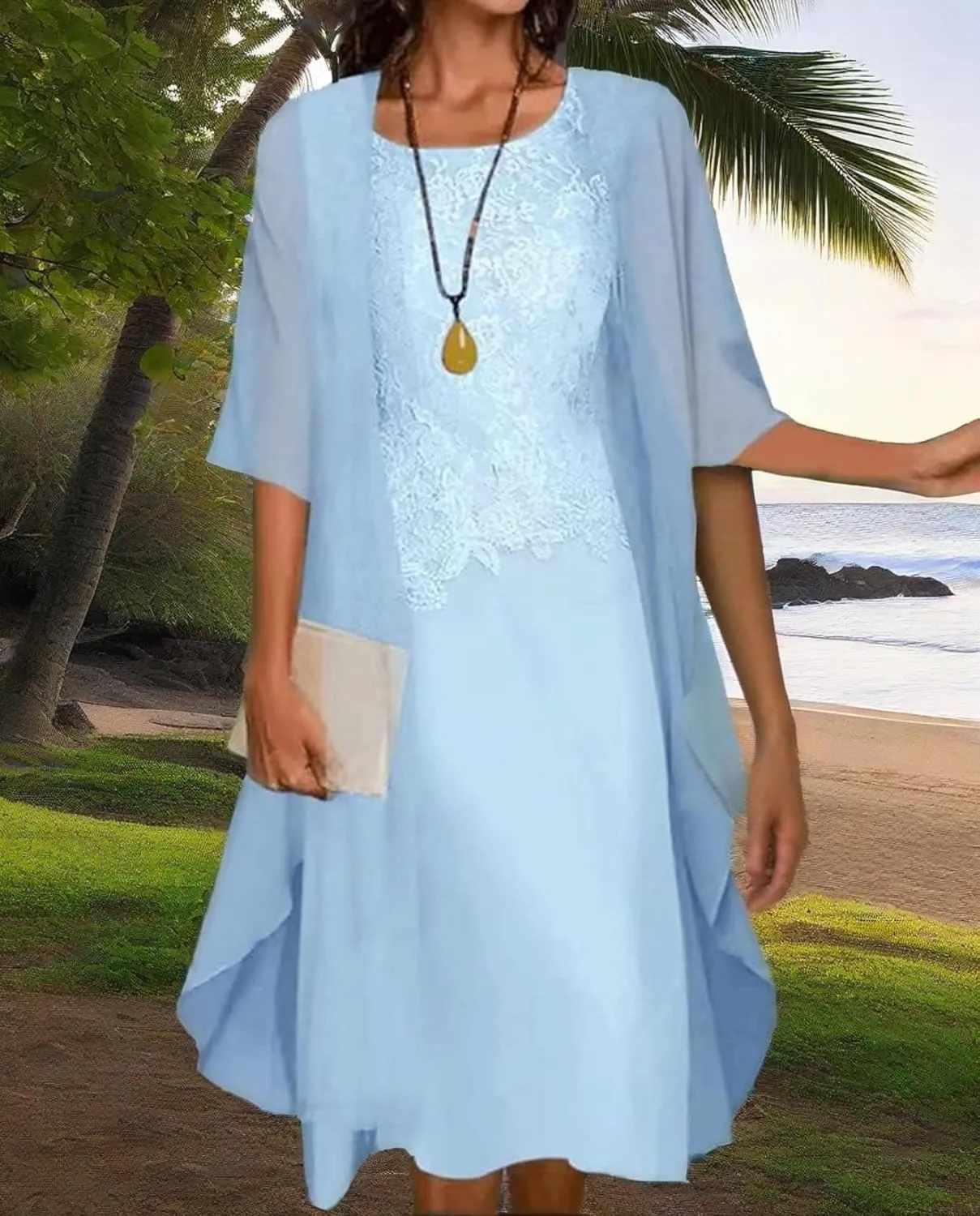 Womens Floral Print Midi Dress with Chiffon Cardigan Plus Size Sleeveless Two Piece Set for Wedding Guest Attire