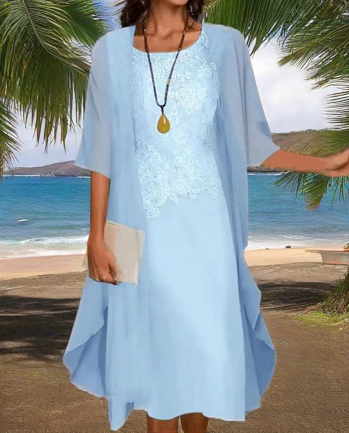 Womens Floral Print Midi Dress with Chiffon Cardigan Plus Size Sleeveless Two Piece Set for Wedding Guest Attire