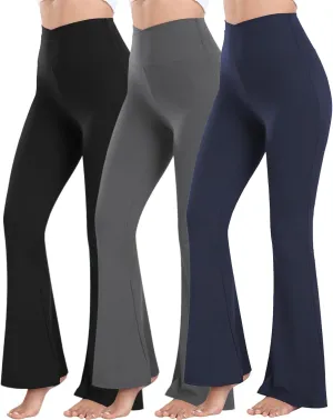 Women's High Waisted Flare Yoga Pants 3 Pack Tummy Control Bootcut Leggings for Gym V Crossover Workout Lounge Pants