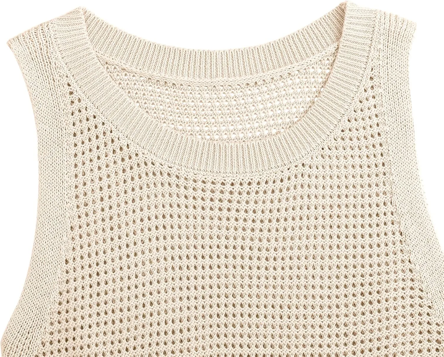 Womens Knit Sweater Vest Summer Tank Tops Round Neck Crochet Hollow Out Sleeveless Crop Top