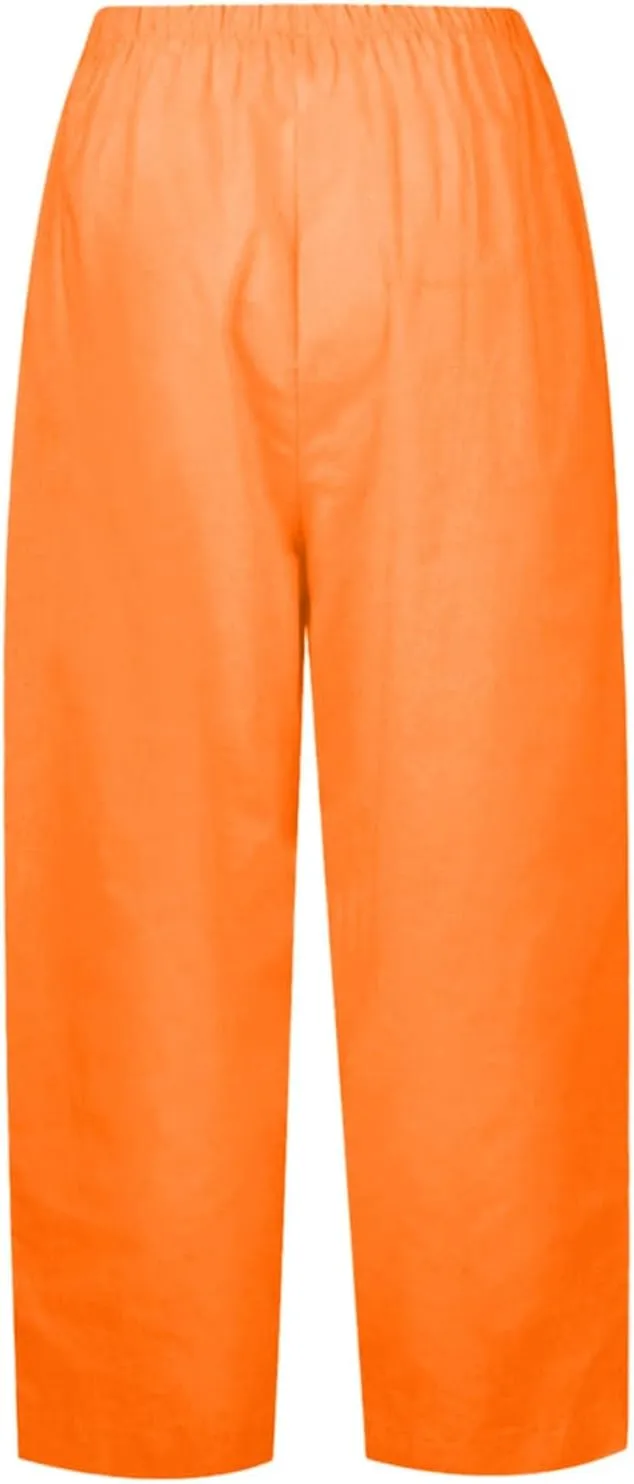 Womens Linen Casual Pants Winter Linen Business Capris with Pockets Wide Leg Straight Leg